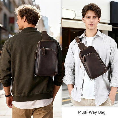 Genuine Leather Sling Bags for Men Crossbody Purse Vintage Small Messenger Shoulder Bag for Phone Side Chest Daypack Bag