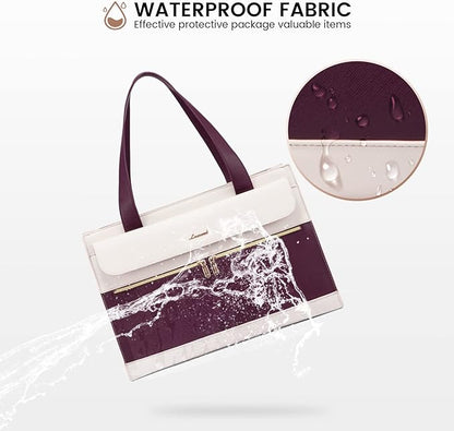LOVEVOOK Laptop Bag Women 15.6 Inch Laptop Tote Professional Leather Computer Briefcase Waterproof Shoulder Bag Large Capacity Business Teacher Office Crossbody Purse