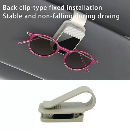 Car Visor Organizer, ABS Sunglasses Holder Clip with Document & Card Pockets, Multi-Pocket Sun Visor Storage for Truck SUV Van (White)