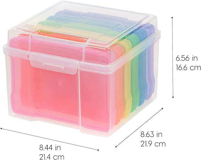 IRIS USA 5" x 7" |Made in USA| Photo Organizers and Picture Storage Box with Handle, 6 Inner Cases/Containers for Tasks, Stickers, Ephemera, & Flashcards - Clear