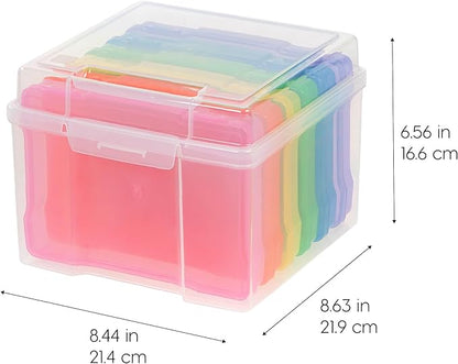 IRIS USA 5" x 7" |Made in USA| Photo Organizers and Picture Storage Box with Handle, 6 Inner Cases/Containers for Tasks, Stickers, Ephemera, & Flashcards - Clear