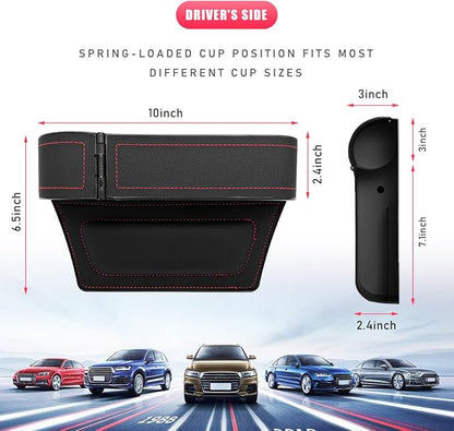 Car Seat Gap Filler with Cup Holder Expander, Automotive Front Seat Storage with Cup Holder, Console Seat Gap Filler Storage Box for Mug Bottle Keys, Car Accessories (Driver Side)