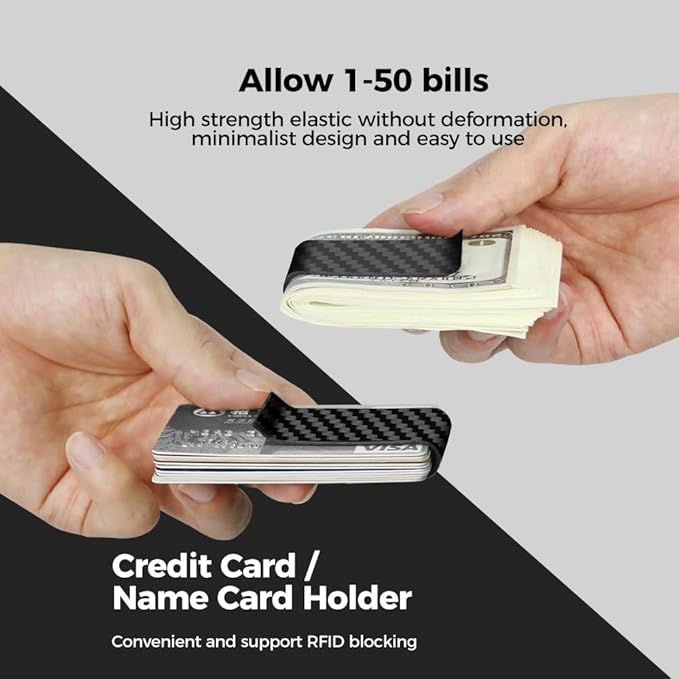 MONOCARBON Carbon-Fiber-Money-Clip-for-Men, Minimalist-Money-Holder for Cash, High Elastic Carbon-Fiber-Wallet, Slim and Durable