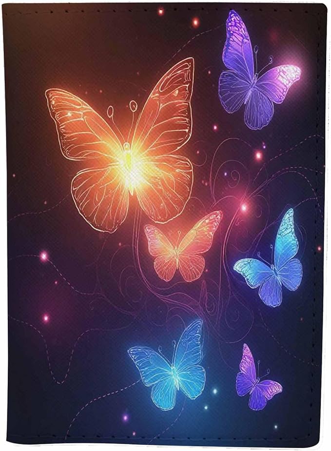 Butterfly Passport Holder for Travel Glowing Glow Magic Creative PU Leather Passport Cover Wallet Cute Passport Card Holder for Women and Men