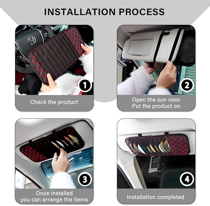 2PCS Car CD Visor Storage Cases, Sun Visor Organizer Disc Holder with 10 DVD Storage Sleeves, Vehicle Sunshade Anti-Scratch Leather CD Case Wallet for Car Truck SUV (Red)