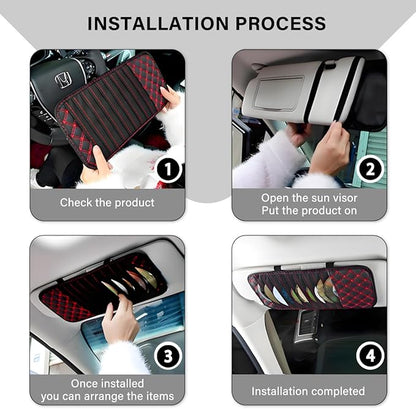 2PCS Car CD Visor Storage Cases, Sun Visor Organizer Disc Holder with 10 DVD Storage Sleeves, Vehicle Sunshade Anti-Scratch Leather CD Case Wallet for Car Truck SUV (Red)