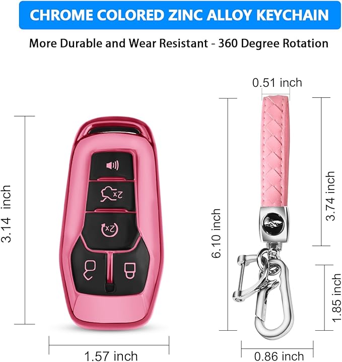 QBUC for Ford Key Fob Cover with Keychain Compatible with Ford Explorer F150 Fusion Mustang Edge Lincoln MKC 5 Buttons Smart Key (Pink, Series 2)