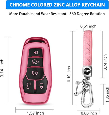 QBUC for Ford Key Fob Cover with Keychain Compatible with Ford Explorer F150 Fusion Mustang Edge Lincoln MKC 5 Buttons Smart Key (Pink, Series 2)