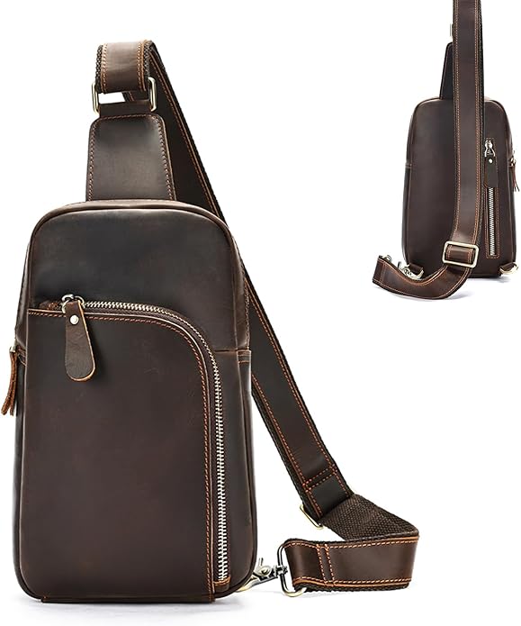 Genuine Leather Sling Bags for Men Crossbody Purse Vintage Small Messenger Shoulder Bag for Phone Side Chest Daypack Bag