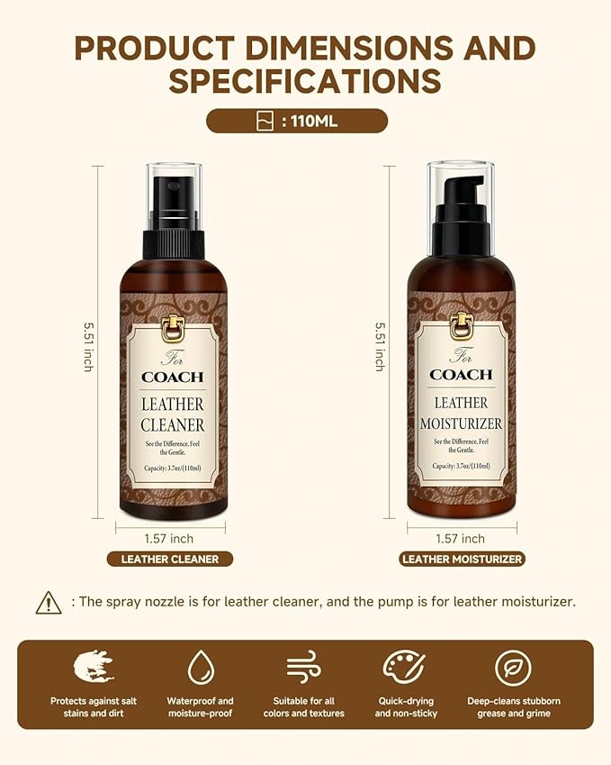 Leather Cleaner & Moisturizer Set for Coach, Cleaning and Maintenance Set for Coach, Powerful Stain Removal, Gentle Care, Suitable for Handbags/Wallets and Other Luxury Brands