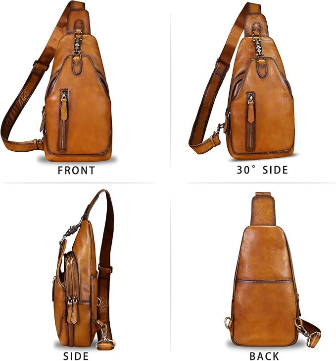 LRTO Genuine Leather Sling Bag for Men and Women Real Leather Shoulder Crossbody Bag Chest Bag Sling Backpack Purse