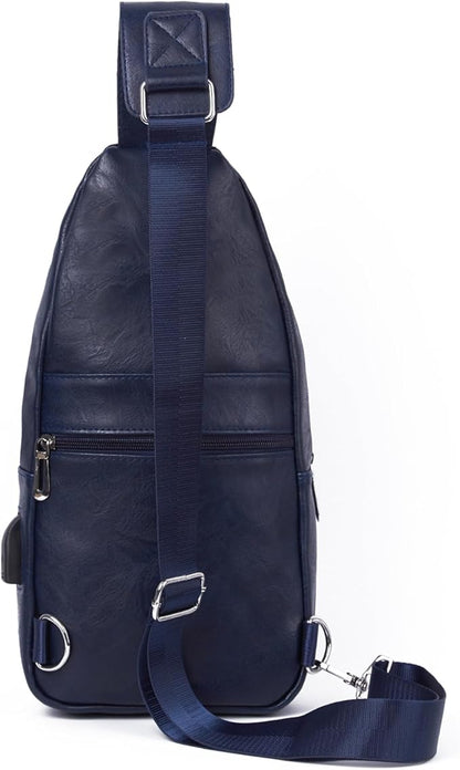 Seoky Rop Men's Sling Bag Lightweight Waterproof Chest Shoulder Crossbody Bag with USB Charging Port Blue