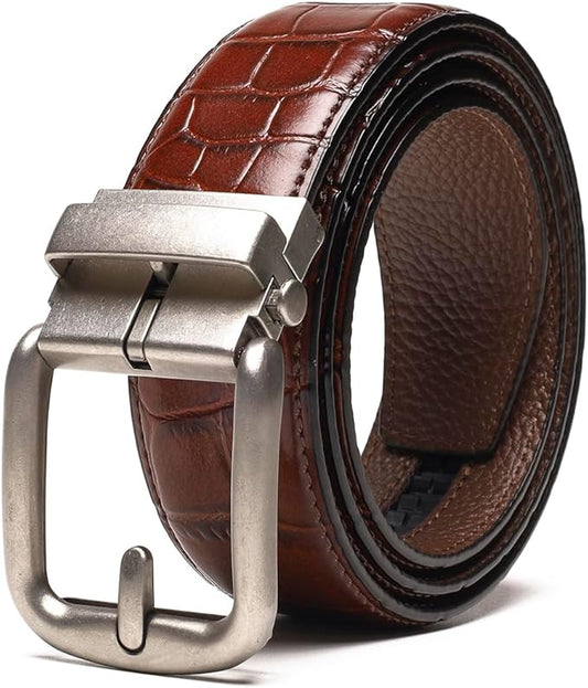 Fabio Valenti Men's Genuine Leather Ratchet Dress Belt with Automatic Buckle, Adjustiable Sizes, Handmade, All leather Strap