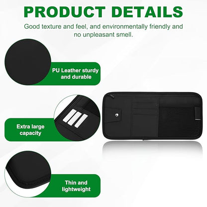 PATIKIL 1Pcs Car Sun Visor Organizer, 12.8 x 6.5 Inch PU Leather Vehicle Storage Pouch Holder for Sunglasses Card Pen Driver License Car Accessories, Black