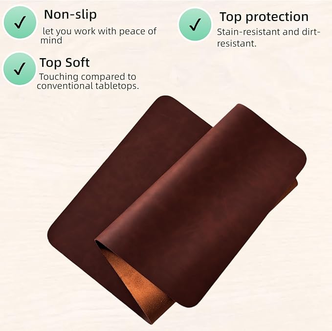 Leather Desk pad for Computer and laptops, Ideal for Gaming and Office use, Large Mouse pad and Keyboard mat,Desk mat Special for man. A complimentary Wrist pad and Phone Stand.(Brown, 15.7"x 31.5")