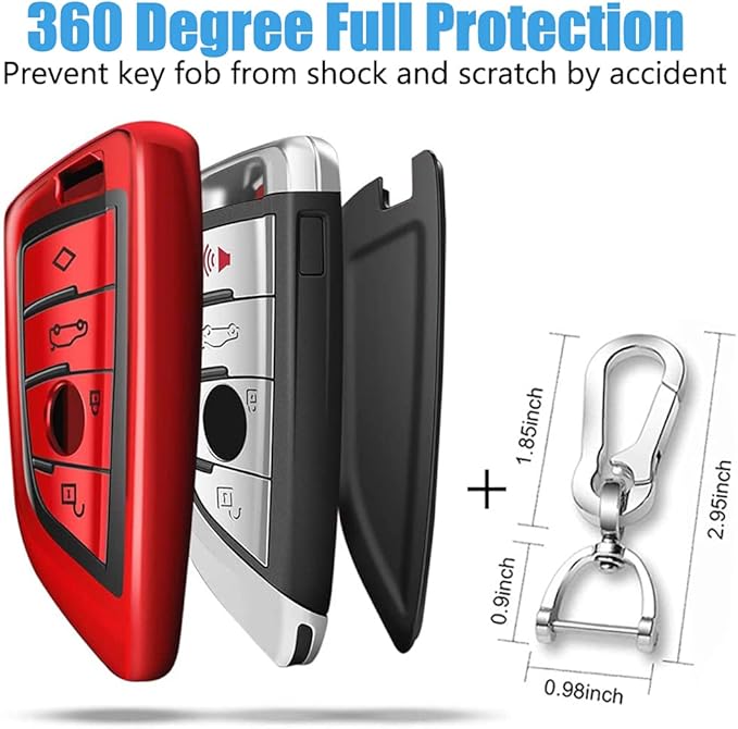 QBUC Key Fob Cover, Full Protective Case for X1/X3/X5/X6 and Series 1/2/5/7, Soft TPU Anti-dust Shell, Keyless Remote Control (Red)