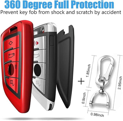 QBUC Key Fob Cover, Full Protective Case for X1/X3/X5/X6 and Series 1/2/5/7, Soft TPU Anti-dust Shell, Keyless Remote Control (Red)
