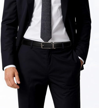 Founders & C Mens Ratchet Belt Leather Click 1 1/4" with Slide Buckle, Casual Dress Belt Adjustable