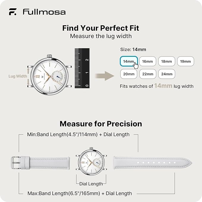 Fullmosa Watch Band, Quick Release Leather Watch Strap for Men Women, Replacement Bands Width 12mm 14mm 16mm 18mm 19mm 20mm 21mm 22mm 24mm