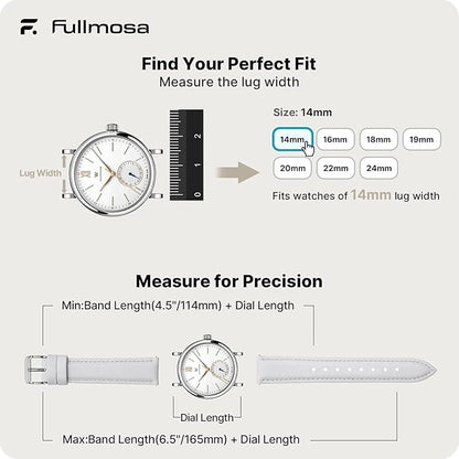 Fullmosa Watch Band, Quick Release Leather Watch Strap for Men Women, Replacement Bands Width 12mm 14mm 16mm 18mm 19mm 20mm 21mm 22mm 24mm