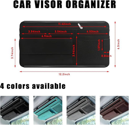 Yourkar Car Sun Visor Organizer, Soft Leather Surface Eyeglasses Note Card Holder Car Storage Bag, Scratch-Resistant Waterproof Auto Sunshade Organizer Bag, Car Accessories (Black)