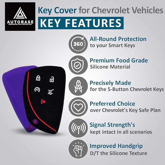 Autobase Silicone Key Fob Cover for 2022 2023 2024 2025 2026 Equinox Silverado 1500 GMC Sierra 1500 | 2024 2025 2026 Silverado Sierra 2500HD 3500HD | 2-Pack in Black & Purple