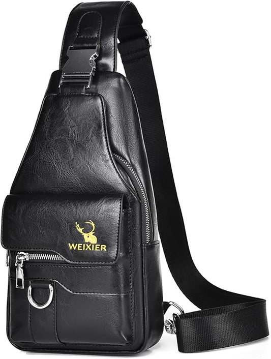ANPTER Sling Bag for Men Crossbody Chest Bag,PU leather Over the Shoulder Purse Cross Body Sling Backpack for Travel