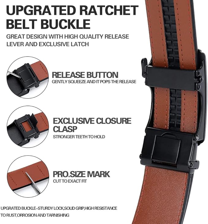 DOOPAI Belt Men, Ratchet Dress Adjustable 1 3/8" Sliding Leather Designer, Size Length Can be Cut, with Gift Box