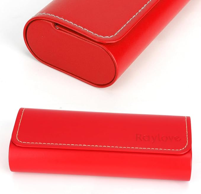 RayLove Glasses Case Hard Shell, Travel Sunglasses Case, Leather Hard Eyeglass Case for Women, Reading Glasses Case for Men