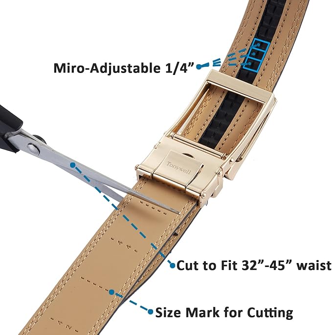 Tonywell Mens Leather Ratchet Belts with Click Buckle Perfect Fit Dress Belt 30mm Wide