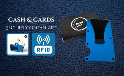 Leatherboss Wallet for Men RFID Blocking Minimalist Metal Card Holder with Money Clip Holds Credit Cards and Cash (Navy Blue)