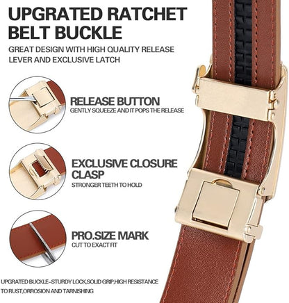 DOOPAI Belt Men, Ratchet Dress Adjustable 1 3/8" Sliding Leather Designer, Size Length Can be Cut, with Gift Box