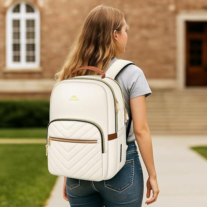 MATEIN Backpack for High School Girls, Large Capacity 17 Inch Laptop Backpack with Multiple Pockets, Water Resistant College Work Bag, Lightweight Daypack for Travel, Beige