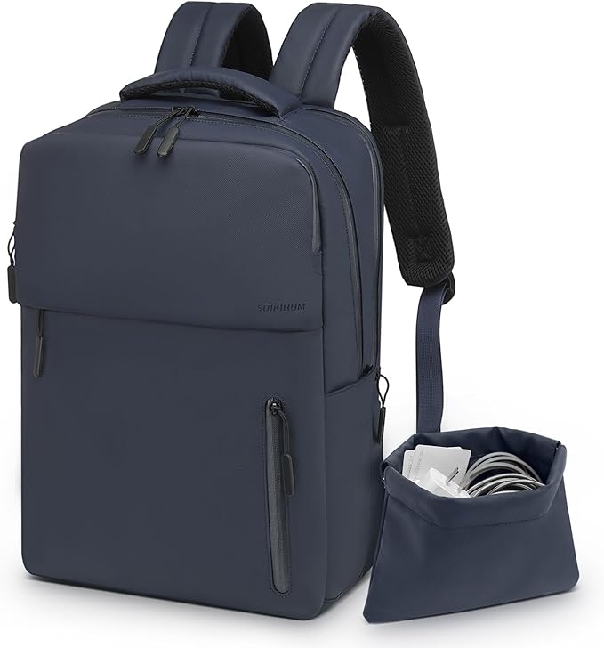 Lightweight 20L Commute Backpack for Men & Women, Water-Resistant Travel Daypack with 15.6-Inch Laptop Compartment & Anti-Theft Pockets, Dark Blue