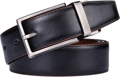 beltox fine Men's Dress Belt Leather Reversible 1.25" Wide Rotated Buckle Gift Box