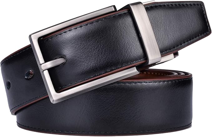 beltox fine Men's Dress Belt Leather Reversible 1.25" Wide Rotated Buckle Gift Box
