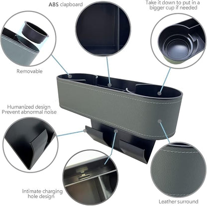 Cup Holder for Car Seat Gap Organizer, Multifunctional Cup Drink Holders with PU Leather Cover,Side Insert Center Console Gap Filler Storage Box for Mug Bottle CellPhones Keys Coffee Coasters grey2