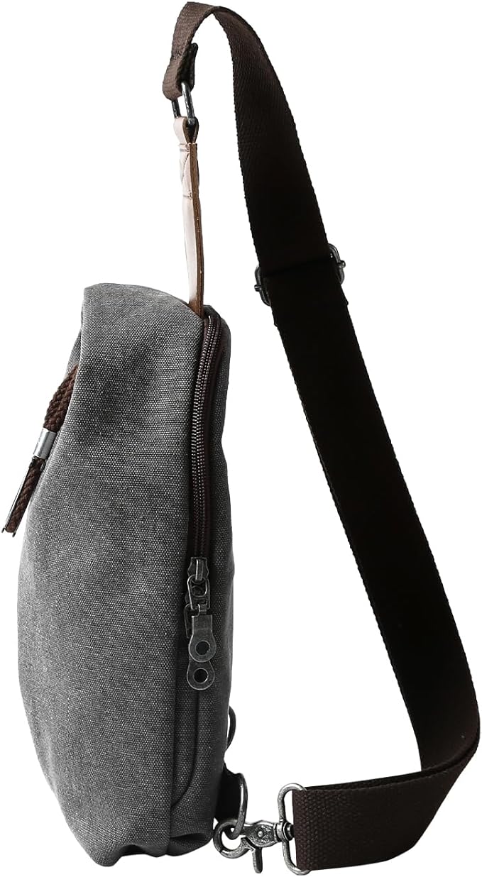 MOYYI Canvas Sling Bag Small Crossbody Bag for Men & Women, 2.5L Mini Casual Daypack Shoulder Bag, 2.5L Capacity (Grey)