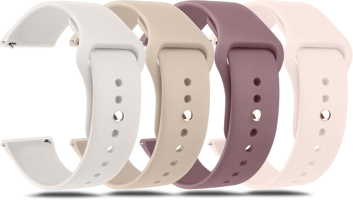 Amzpas 20mm 22mm Watch Bands Quick Release Watch Straps, 4 Pack Soft Silicone Replacement Sport Watch Wristbands for Women Men
