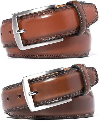 Mens Genuine Leather Dress Belt for Men, Handmade, 100% Cow Leather,Classic Casual and Business Belt Prong Buckle