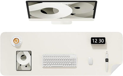 Desk Pad, 48" x 17" PU Leather Non-Slip Desk Mat Large Mouse Pad for Desktop, Waterproof Laptop Computer Writing Mat for Office, Home, Work, Gaming, Ivory White