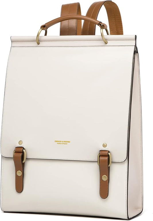 Cnoles Leather Backpack Purse For Women Fashion Ladies Vintage Bags Casual College Travel Backpacks Large bag White