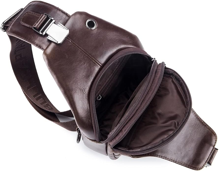 Hebetag Leather Sling Bag Crossbody Backpack for Men Women Travel Outdoor Camping