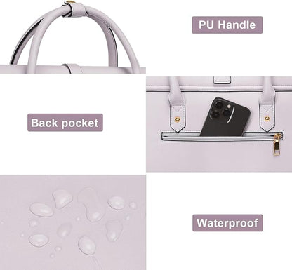 MOSISO Laptop Bag for Women, 13-14 inch PU Leather Laptop Shoulder Bags Convertible Backpack, 13.3 inch Messenger Bags Casual Handbag Work Briefcase Travel Computer Bag with Bowknot, Dusty Lilac