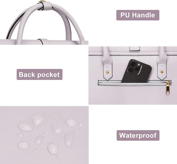 MOSISO Laptop Bag for Women, 15-15.6 inch PU Leather Laptop Shoulder Bags Convertible Backpack, 16 inch Messenger Bags Casual Handbag Work Briefcase Travel Computer Bag with Bowknot, Dusty Lilac