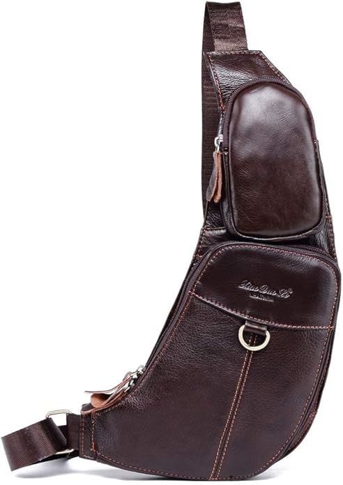 Hebetag Leather Sling Bag Crossbody Backpack for Men Women Travel Outdoor Camping