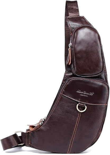 Hebetag Leather Sling Bag Crossbody Backpack for Men Women Travel Outdoor Camping