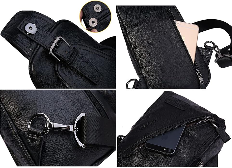 Hebetag Leather Sling Bag Crossbody Backpack for Men Women Travel Outdoor Camping