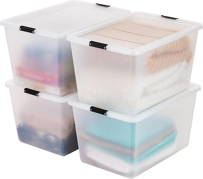IRIS USA 4-Pack High-Capacity Clip Box with Latching Lids, 55 Quart Storage Bins, Supply Containers for Home, Office & Classroom Organization