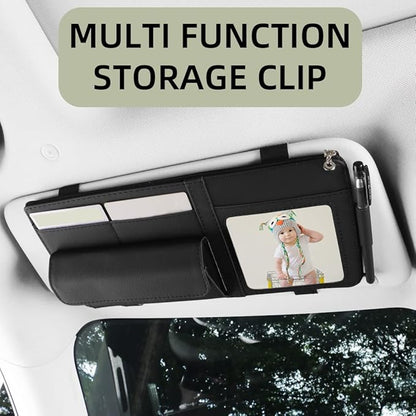 Car Sun Visor Organizer, Visor Storage Pouch Holder with a Picture Frame, Visor Document Holder for Truck, with Sunglasses Clip, Essential Visor Accessories for Driver Auto Owners BLack